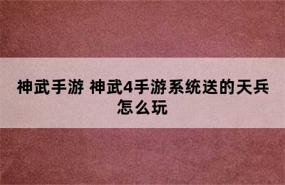 神武手游 神武4手游系统送的天兵怎么玩